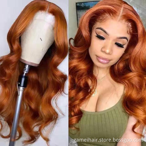 Fast Ship Wavy Ginger Orange Human Hair Wigs Pre Plucked Remy Hair 13x4 Front Lace Wigs 180% Ginger Orange  Body Wave Hair Wig